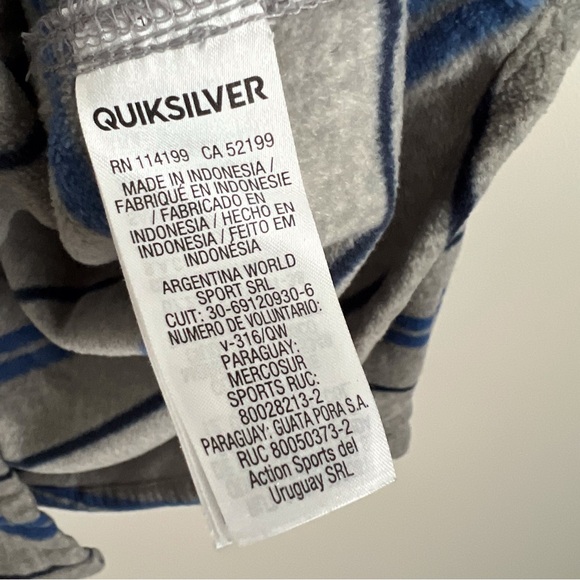 Quicksilver Men’s Surf Day’s Grey Blue Stripe Fleece Snap Front Shirt Medium - Picture 6 of 9